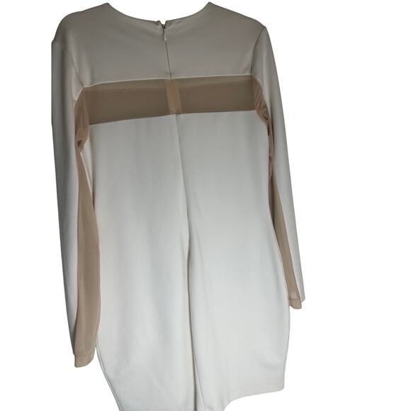 GUESS Women's Colorblock Mini Dress XL Long Sleeve White Nude Mesh Panel - Picture 10 of 11